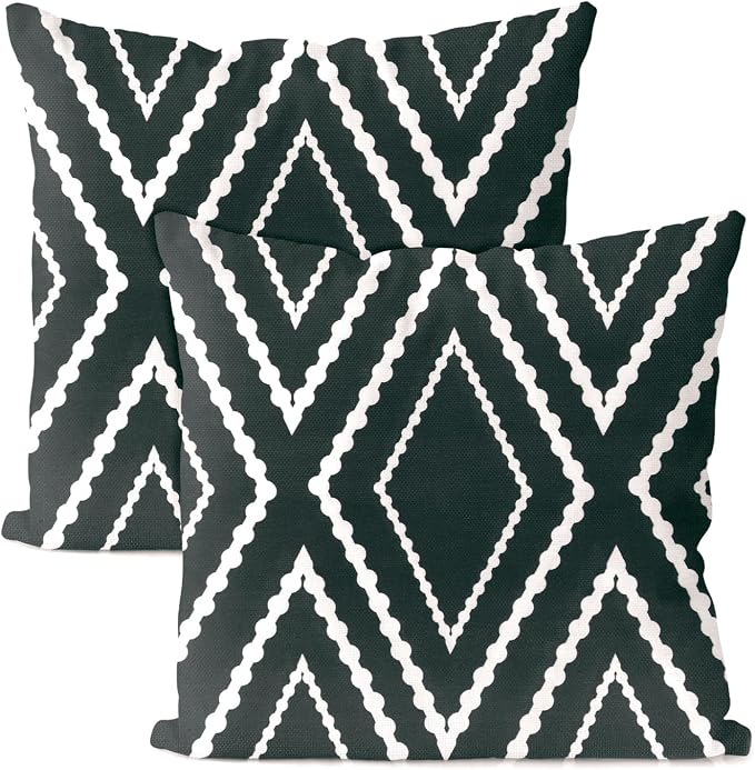 M METERXITY 2-Pack Boho Pillow Cover 20x20 Linen, Black White Stripe | Water Resistant Boho Geometric Slipcover, for Patio, Balcony, Garden, Decor Pillow Case
