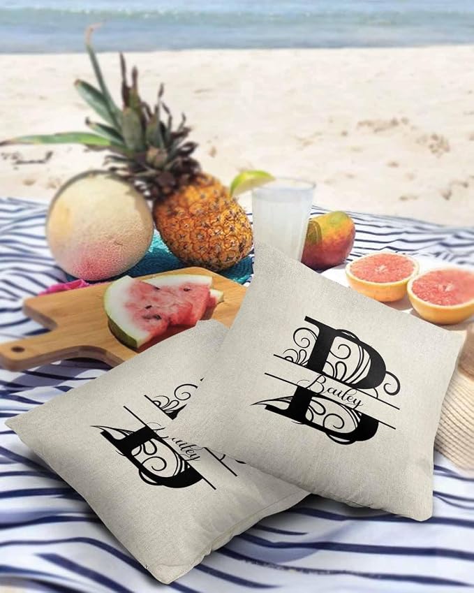 Personalized Gifts for Women/Men, Custom Pillow Case with Name Outdoor Waterproof Pillowcase, Letter B Customized Pillow Cases for Patio, Monogram Words Customs Pillow Cover 18" x 18", 2 Pcs