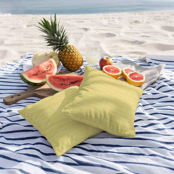Outdoor Waterproof Throw Pillow Covers Set of 2 Yellow Stripes Grain Pillowcases 20x20 Inches Solid Color Decorative Pillows Cushion Case Patio Pillows for Couch Bed Chair Garden