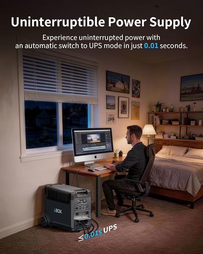 ABOK Ark3600 Portable Power Station with 400W Solar Panel, 3840Wh LiFePO4 Battery, Expandable to 11520Wh, 3H Fast Charge, 15 Outlets, UPS 10ms, 3600W Solar Generator for Home Backup