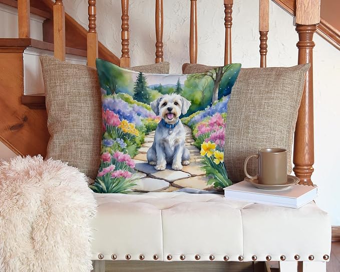 Caroline's Treasures Dandie Dinmont Terrier Spring Path Throw Pillow Machine Washable, Indoor Outdoor Decorative Pillow for Couch, Bed or Patio, 14Hx14W