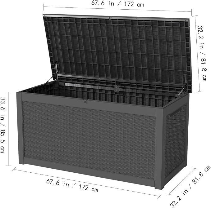 FEFLO 260 Gallon Waterproof Resin Deck Box, Heavy-Duty Outdoor Storage Box | Lockable Lid & UV-Resistant Patio Storage Chest for Garden Tools, Pool Accessories, Package Delivery, Toys, Furniture