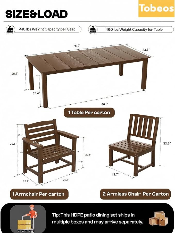 5-Piece Outdoor Dining Set, 10x10FT Cantilever Umbrella for 4,Brown | HDPE table, chairs included, aluminum frame, weather-resistant furniture, perfect for yard, lawn, garden, deck