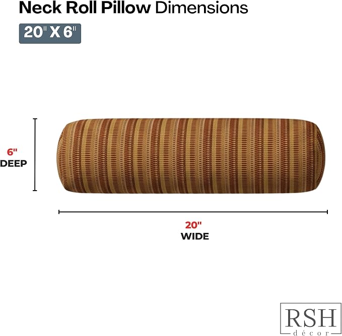 RSH DECOR: Sunbrella Neck Roll Pillows Set of 4 | 20” x 6” | Outdoor Bolster for Patio, Deck, Porch, or Poolside Furniture | Water & Fade-Resistant | Made in USA (Limelite Teak)