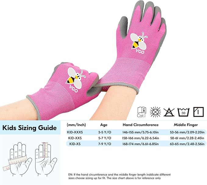 Vgo... 3-Pairs Age 5-7Kids Gardening Gloves, Toddler Yard Safety Work Gloves, Rubber (XXS, KID-RB6013)