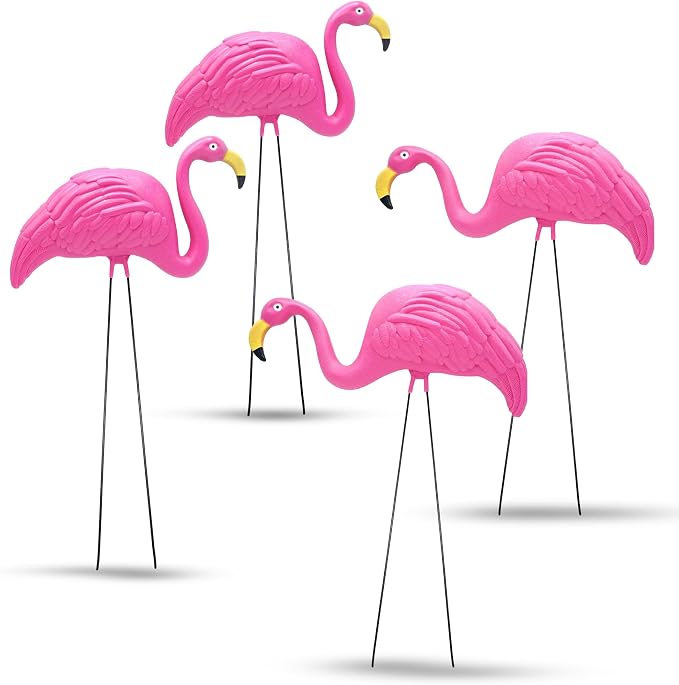 4E's Novelty 4 Pink Flamingos Yard Decorations - Extra Large 24" Flamingos Yard Ornaments - Pink Flamingos for Yard Sculptures & Statues - Lawn Flamingos Outdoor Garden Decor, Weather Resistant