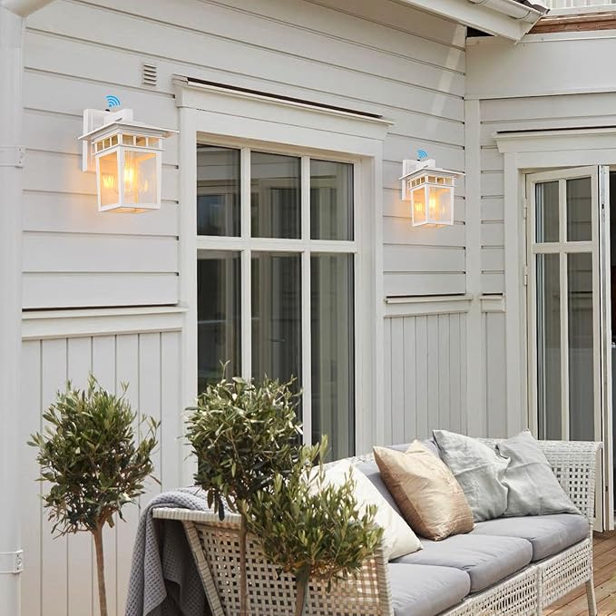 Dusk to Dawn White Outdoor Light Fixtures Wall Mount Seeded Glass