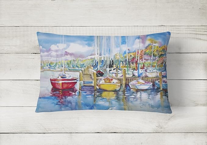 Caroline's Treasures JMK1063PW1216 Paradise Yacht Club Sailboats Canvas Fabric Decorative Pillow Machine Washable, Indoor Outdoor Decorative Pillow for Couch, Bed or Patio, 12HX16W