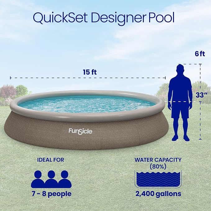 Funsicle 15' x 33" Quickset Designer Above Ground Pool & Pump, Triple Basketweave, Age 6 & up