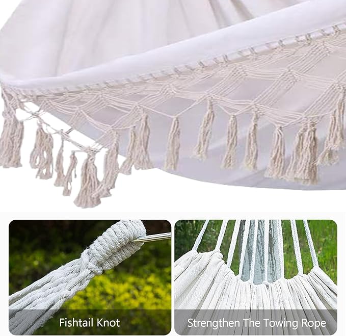 Boho Macrame Hammock with Tassels Patio, 400 lbs Portable Hammock with Travel Bag for Porch Patio Bedroom Balcony Outdoor Indoor (79 * 59'')