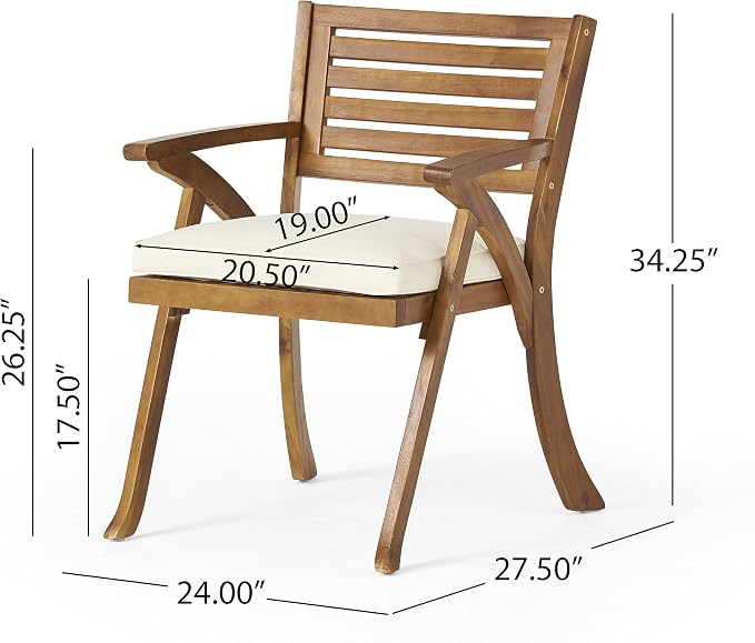Christopher Knight Home Hermosa Acacia Wood Patio Dining Set with Bench, Solid Wood Outdoor Dining Table Set for 6, Outdoor Dining Set with Water-Resistant Cushion, Teak+Cream