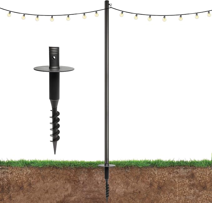 Excello 10-Foot Outdoor String Light Pole, Grass/Dirt Yard Mount, 1-Pack