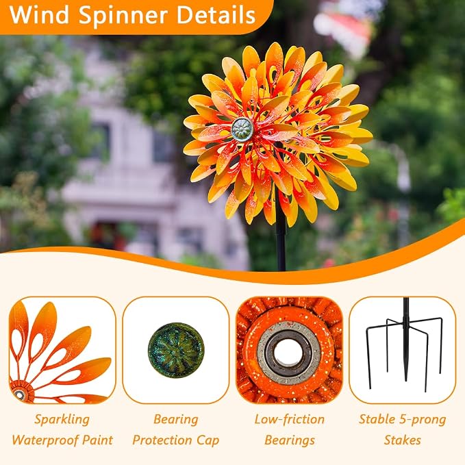 VEWOGARDEN Sunflower Wind Spinner with 6 Blades, Metal Kinetic Wind Spinners Outdoor for Yard, Garden, Lawn Decorations