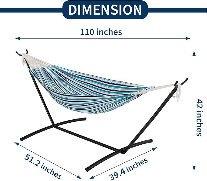 Heavy Duty Double Cotton Hammock with Stand, 450lbs Capacity Portable Hammock with Carry Bag, Vibrant Tropical Style for Indoor Outdoor Patio Backyard Camping