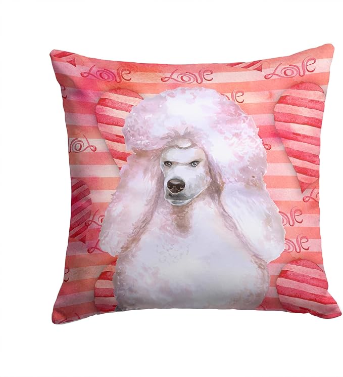 Caroline's Treasures BB9804PW1414 White Standard Poodle Love Fabric Decorative Pillow, Red Machine Washable, Indoor Outdoor Decorative Pillow for Couch, Bed or Patio, 14Hx14W