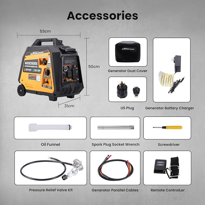 maXpeedingrods 3500W Dual Fuel Inverter Generator,E-Start,CO,EPA Compliant | Gasoline & Propane(LPG) Powered, Remote & Electric Start, Wheel & Handle Kit, Trailers Camping Outdoor Home, MXR3500S, 55lbs
