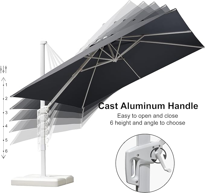 PURPLE LEAF 10 FT Patio Umbrella With Base White Cantilever Umbrella Square Outdoor Offset Umbrella Windproof with 360° Rotation for Garden Deck Pool, Light Grey