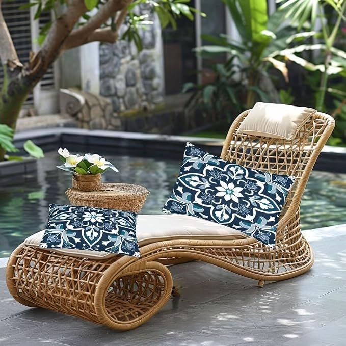 Outdoor Pillows Waterproof Set of 2 Outdoor Pillow Covers 16x24 Inch, Vintage Throw Pillows Boho Pillow Covers, Summer Garden Decorative Pillows Outdoor Pillows for Patio Furniture Home Decor -hs255