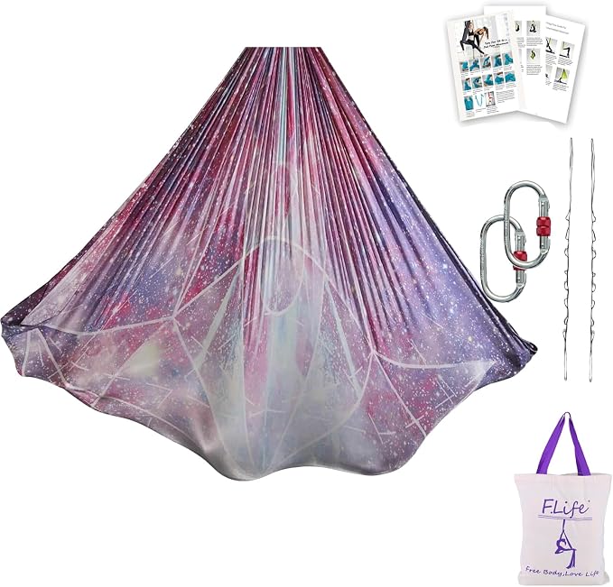 F.Life Aerial Yoga Hammock kit- Yoga Swing Multicolor 5 yards-Flying Yoga Include Daisy Chain,Carabiner and Pose Guide