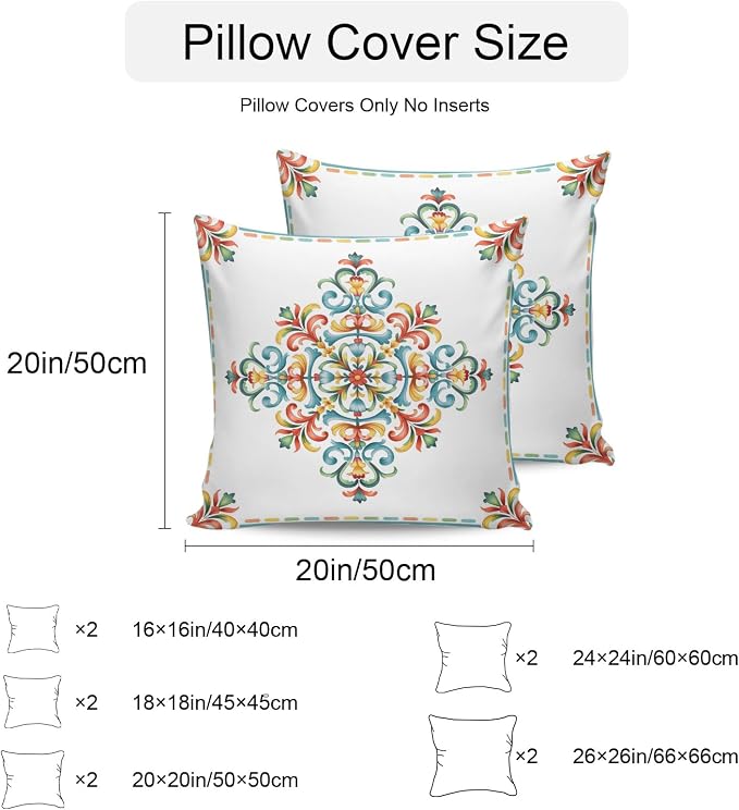 Geometric Flowers Outdoor Pillow Covers 24x24 Inch Throw Pillow Covers Set of 2 Waterproof Decorative Pillow Cases Modern Abstract Colorful Floral Cushion Covers for Patio Furniture Garden Couch Sofa