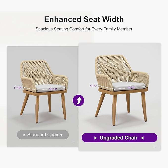 PURPLE LEAF 7 Pieces Outdoor Dining Set All-Weather PE Rattan Outdoor Patio Furniture Set with All Aluminum Frame Rectangular Table and Chairs Set for Lawn Garden Backyard Deck, Teak