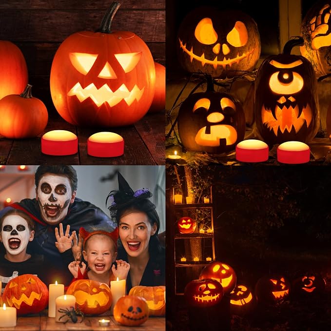 SOLLED 4-Pack Halloween Led Pumpkin Lights, Flickering Flameless Candles with Remote Control and Timer, Jack O Lantern Lights Battery Operated for Halloween