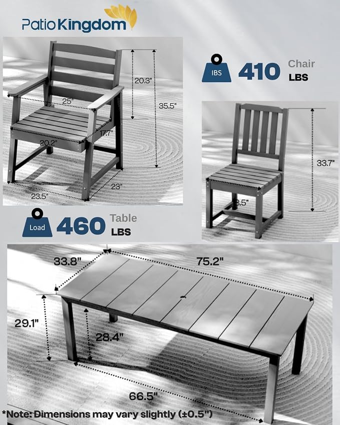 9-Piece HDPE Patio Dining Set for 8, 75.2" Table,Gray | HDPE material, umbrella hole design, weather-resistant patio furniture, perfect for yard, lawn, garden, balcony, deck