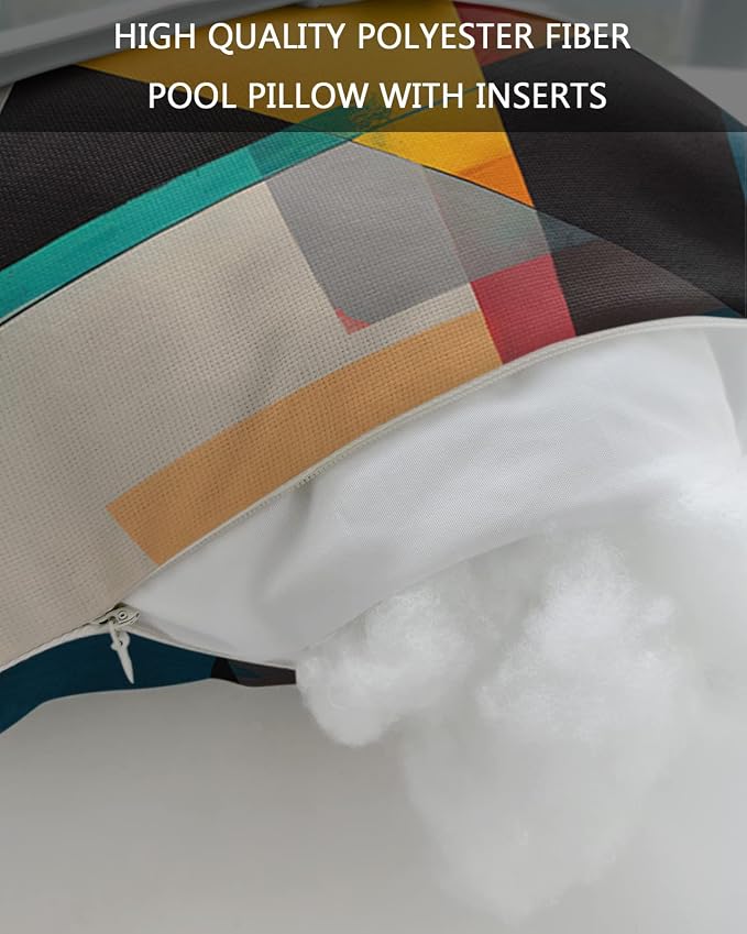Outdoor Pillows Covers with Inserts Geometric Abstract Red Orange and Teal Color Block Waterproof Pillow with Adjustable Strap Throw Pillows for Patio Furniture Recliner Lounge Chair, 12x20 inch, 2PCS