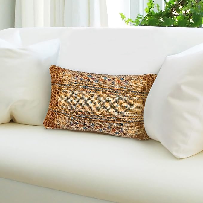 Liora Manne Marina Tribal Stripe Indoor/Outdoor Pillow Gold 12" x 18"