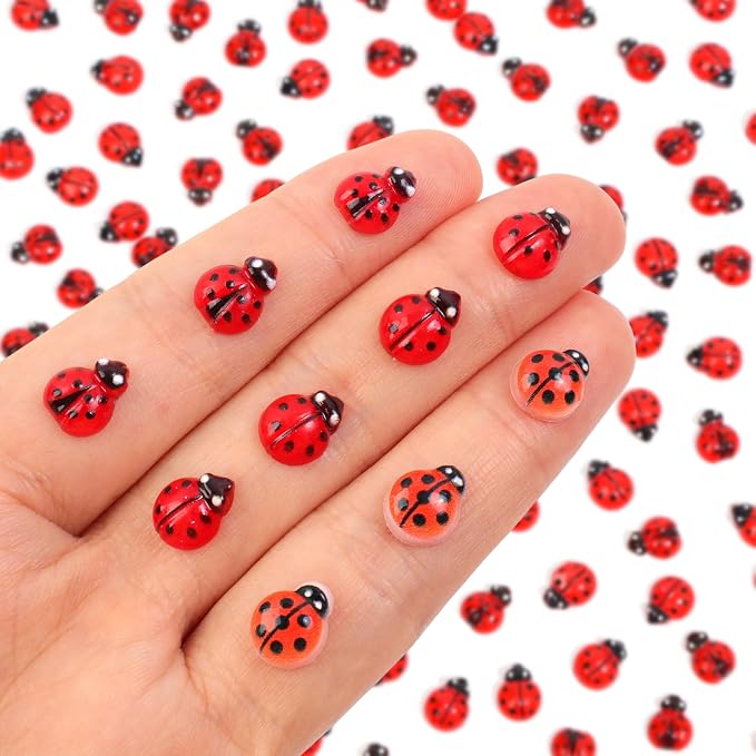 300pcs Mini Resin Ladybug Decor Tiny Ladybug for Crafts Dollhouse Miniatures Mini Resin Things Animals for Fairy Garden Micro Landscaping Home Decoration, 3 Types(0.32*0.4inch & 0.3*0.36inch)