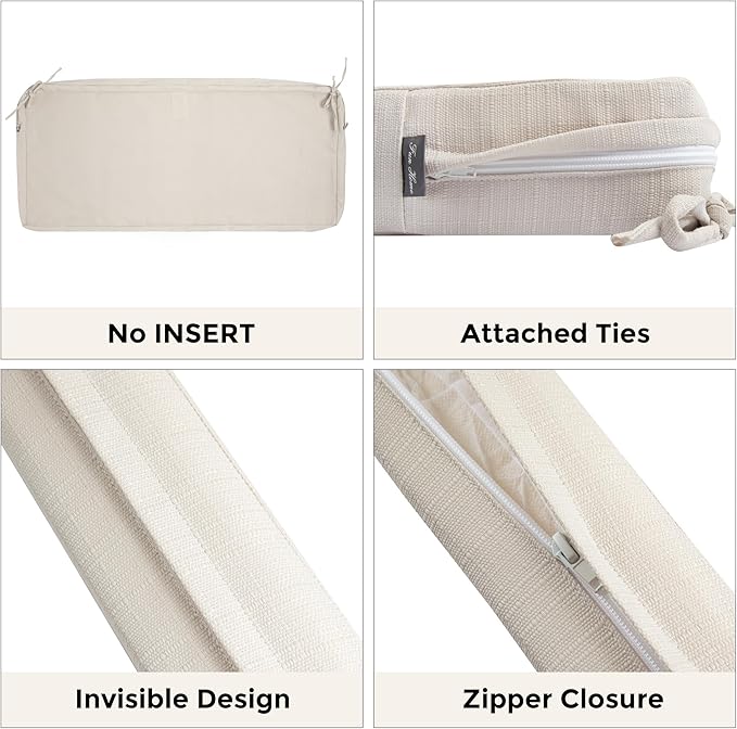 FUNHOME Outdoor Bench Cushion Cover 54 x18 x 3 inch,Water Resistant Cover with Zipper&Ties,Fade-Resistant Slipcover,Patio Porch Swing Cushion Cover Replacement Only,No Insert(Light Beige)