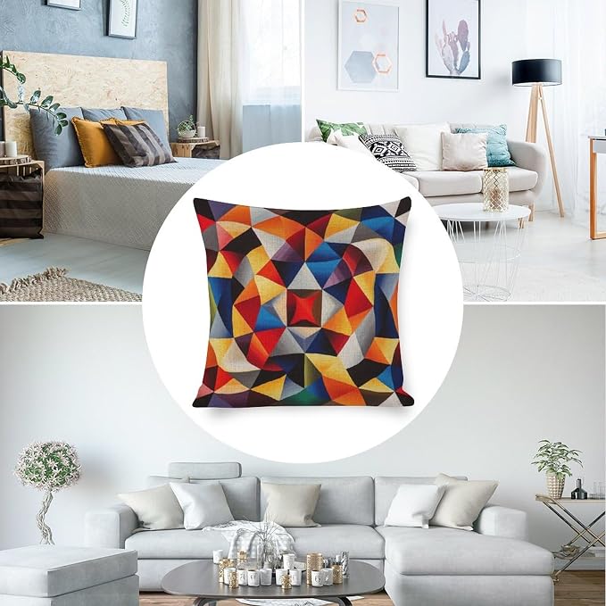Farmhouse Pillow Covers Colorful Fun Aesthetic Mid Century Modern Gomestry Pillow Cases 18"x18" Vintage Geometric Outdoor Square Pillow Cushion Cases Home Decoration for Sofa Couch Living Bed Room