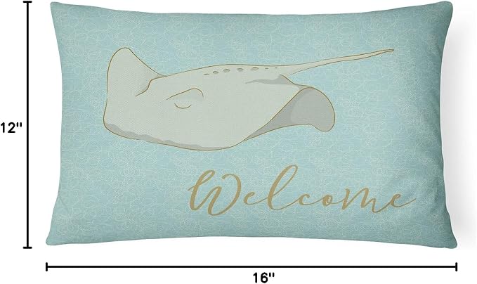 Caroline's Treasures BB8561PW1216 Sting Ray Welcome Canvas Fabric Decorative Pillow Machine Washable, Indoor Outdoor Decorative Pillow for Couch, Bed or Patio, 12HX16W