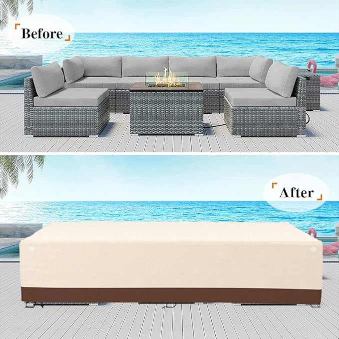 Tuyeho Patio Furniture Set Cover 126 x 64 x 28 inch, Durable Heavy Duty Oxford Fabric Outdoor Sectional Set Cover, Waterproof & Weather Resistant, for Your Outdoor Sectional Sofa Set (Beige & Brown)