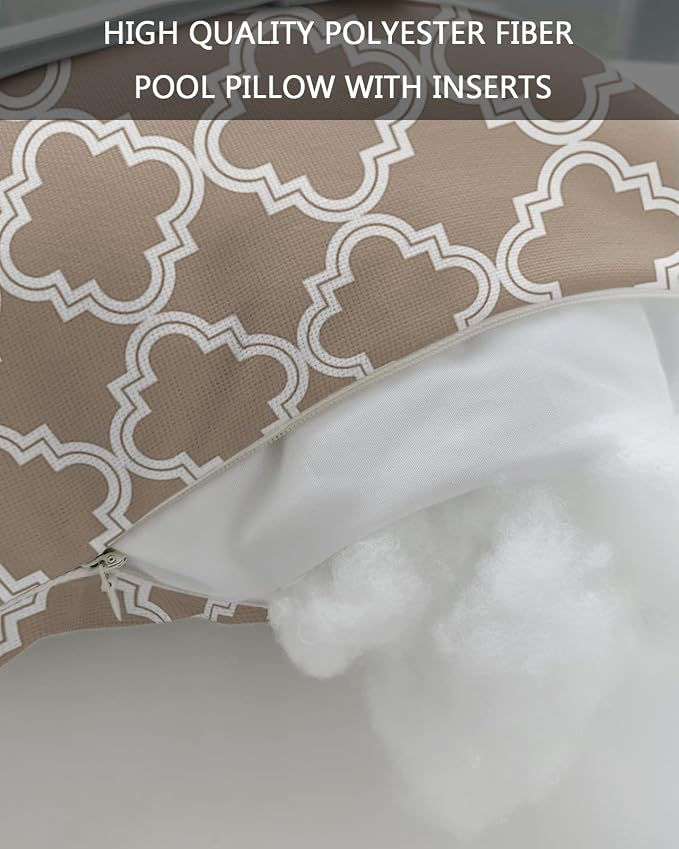 Outdoor Pillows Covers with Inserts Beige Moroccan Pattern Geometric Waterproof Recliner Pillow with Adjustable Strap Throw Pillows for Patio Furniture Pool Lounge Chair, 11x16 inch, 1PCS
