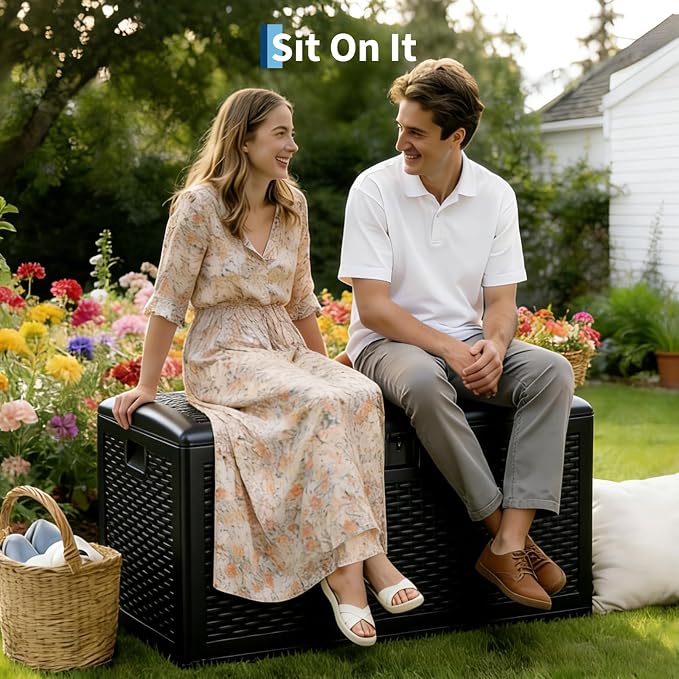 120 Gallon Waterproof Resin Deck Box Large Lockable Storage Container with Hydraulic Rod for Patio Furniture Tools Pool Garden Outdoor Indoor Black 50"L x 26"W x 25"H