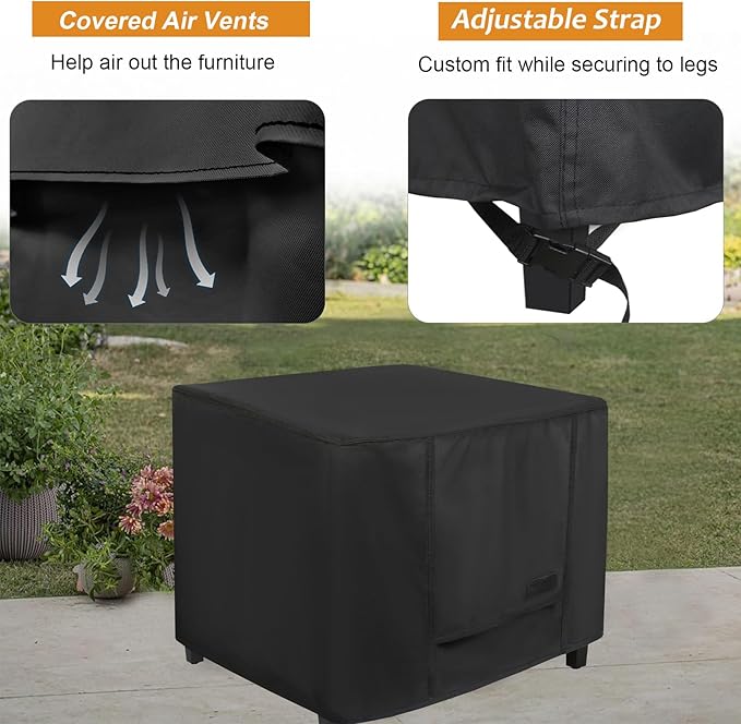 NettyPro Outdoor Patio Ottoman Cover, Waterproof Square Side Table Cover, 20L x 20W x 18H inch, Black