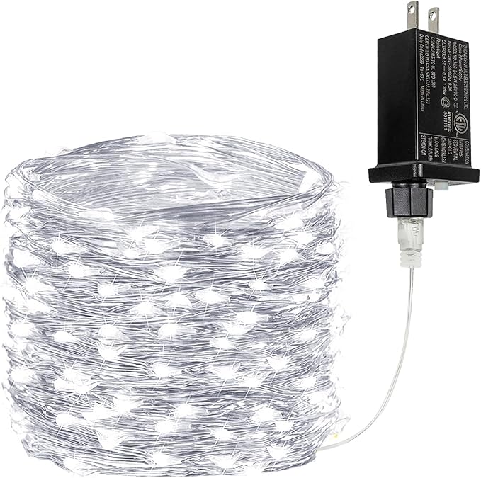 33FT 100 LED Fairy Lights Plug in, 8 Modes Twinkle Lights Cool White | Waterproof String Lights Outdoor Indoor, Memory, Timer, Copper Wire, Christmas Lights for Bedroom Garden Party Holiday Decor