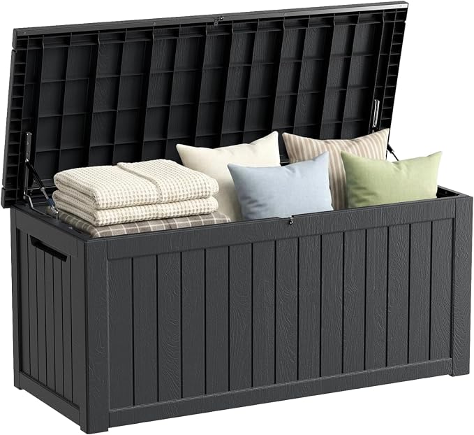 270 Gallon Outdoor Storage Box Waterproof, Lockable Resin Deck Box Large Storage Bin for Patio Furniture Cushion, Garden Tools, Pool Accessories, UV-Resistant, Black