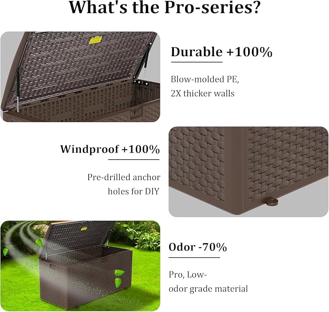 Outdoor Storage Box, 180 Pro Gallon Resin Deck Box Waterproof for Patio Furniture, Garden Tools and Pool Accessories, Lockable UV-Resistant Storage Bin Bench Cabinet for Outside, Brown