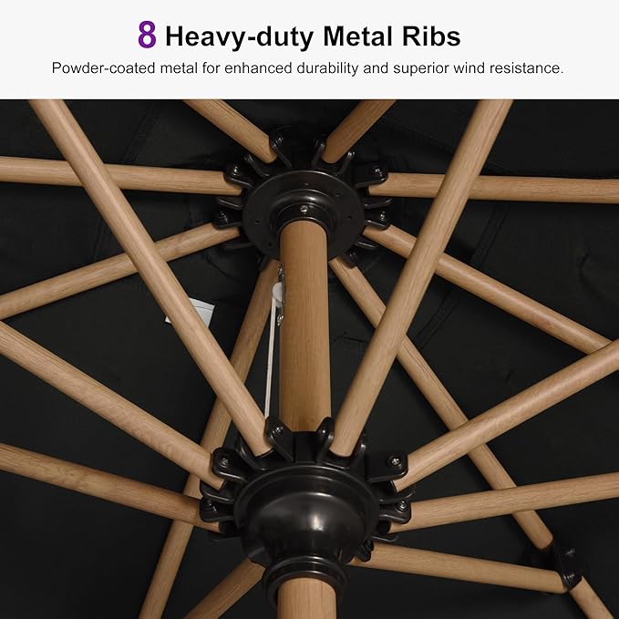 PURPLE LEAF 8 Feet Patio Umbrella Outdoor Table Umbrella Aluminum Market Umbrella with Push Button Tilt & 8 Sturdy Ribs and Crank Round Sun Umbrella for Garden Patio Balcony, Black