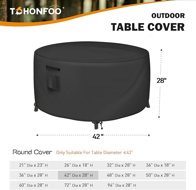 Round Patio Table Cover, Outdoor Table Covers Waterproof, UV Resistant Outdoor Lawn Patio Furniture Covers, 42" DIA x 28" H