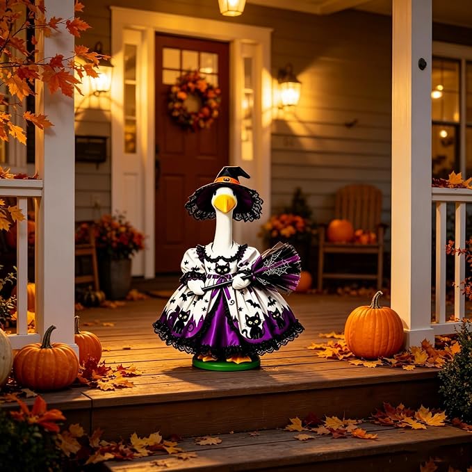 Mtsebmves Pumpkin Wizard Porch Goose Outfit Witch Geese Costume 23-Inch Porch Goose Dress for Yard Lawn Outdoor Garden Patio