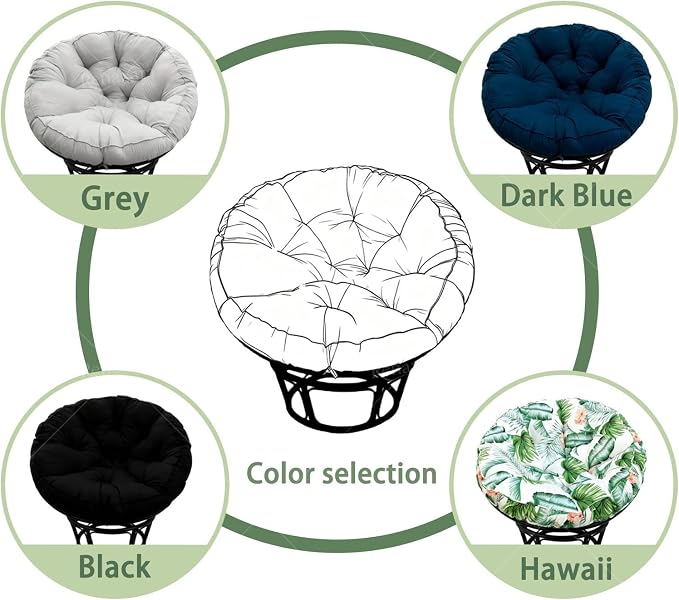 Papasan Cushion, 52 inch Papasan Chair Cushion, Thickened Padded Round Papasan Cushion (Grey) | Thickened Papasan Cushion, Indoor Papasan Chair Cushion (Without Chair), with Ties, Grey