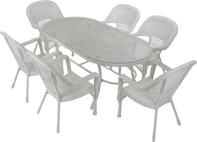Northlight 7-Piece White Resin Wicker Outdoor Dining Set