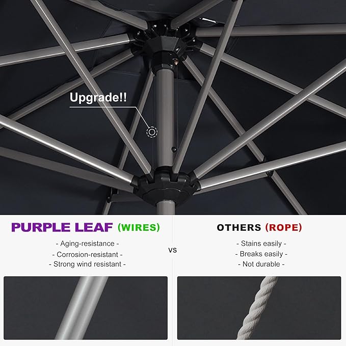 PURPLE LEAF 9' x 11' Rectangle Paito Outdoor Umbrella for Patio, Aluminum Table Umbrella for 3 Year Fade Resistant, Sturdy Pool Market Umbrella for Deck Garden, Patio or Lawn