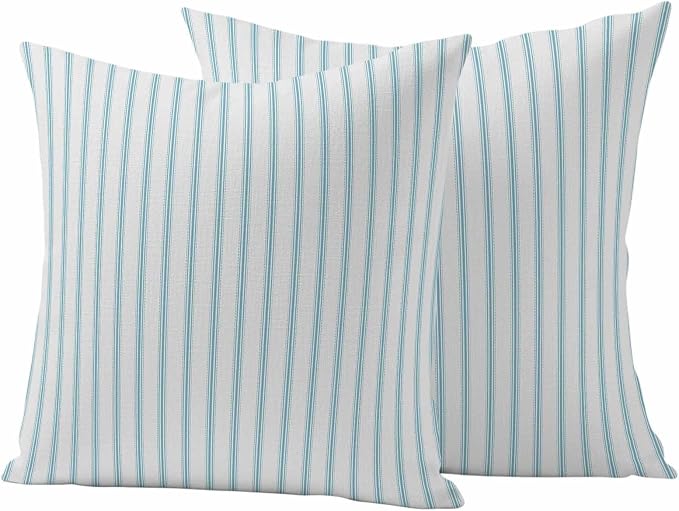 Outdoor Pillow Covers 20x20 Set of 2 Teal Stripes Outdoor Pillows Waterproof Throw Pillow Covers Simple Style Pillowcases Decorative Case for Patio Cushion