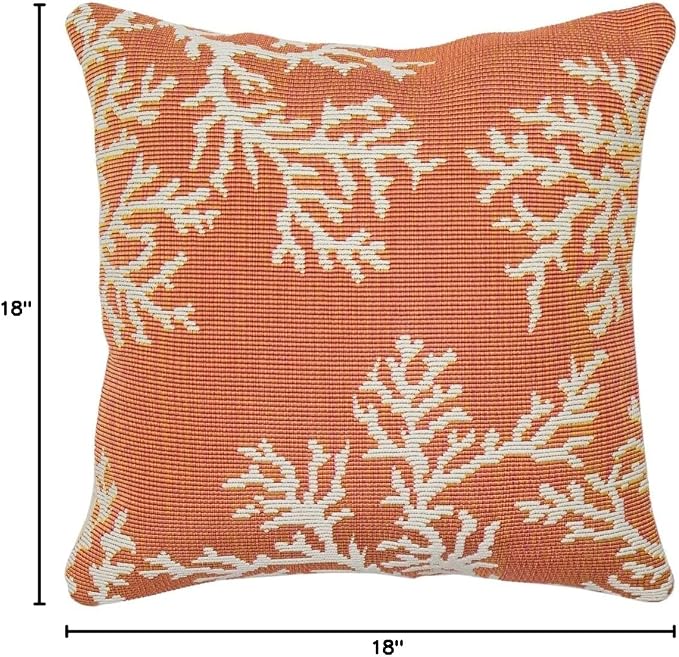 Liora Manne MARINA Indoor/Outdoor Power Loomed Easy Care Pillow - Transitional Border Coastal Beach Accent (Coral Edge Sunset) (18" x 18")