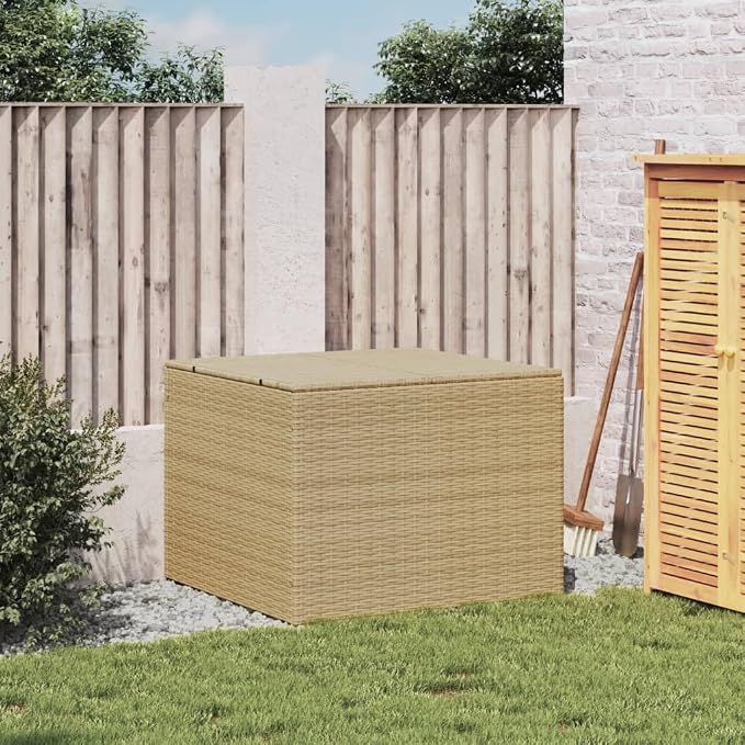 Large Garden Storage Box Mix Beige PE Rattan Outdoor Storage Container with 77 Gallon Capacity, Weather Resistant and Durable Material for Patio Furniture Protection, Easy