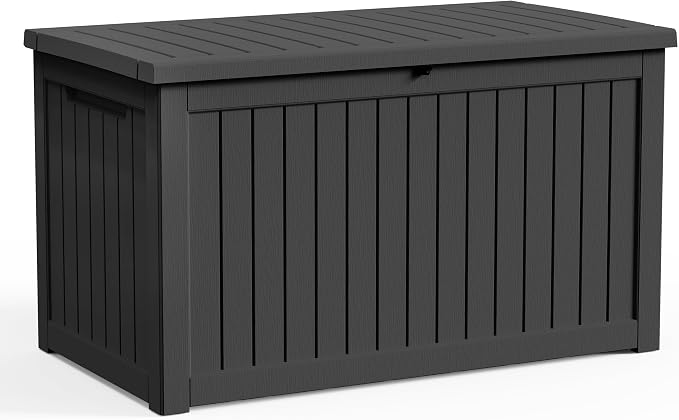 DRATO 280 Gallon Deck Boxes Outdoor Waterproof, Resin Large Lockable Storage Box, Outdoor Storage Bench for Patio Cushions Furniture, Garden Tools, Pool Accessories (Black, 280 Gallon)